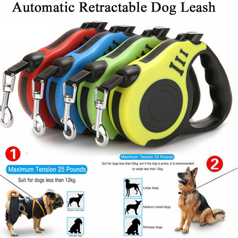 Automatic Retractable Dog Leash with Dual Size Options and Safety Brake & Lock System
