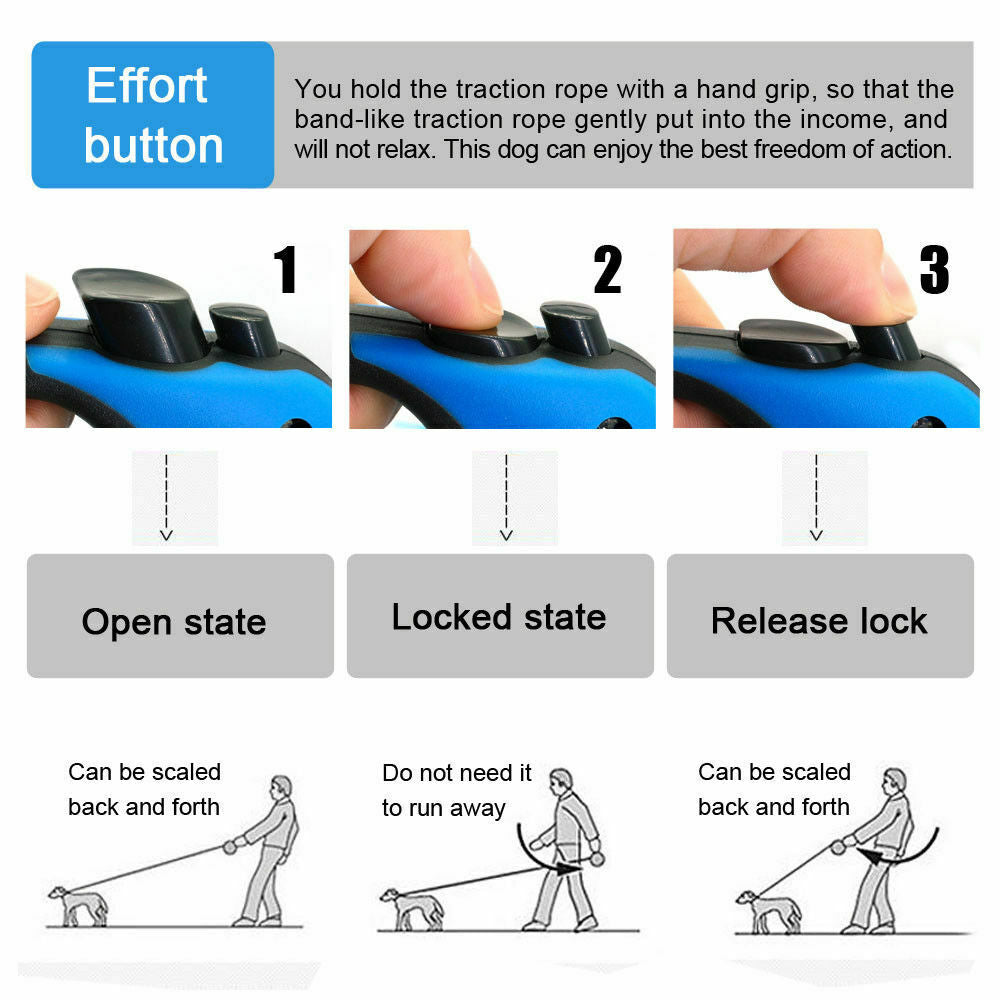 Automatic Retractable Dog Leash with Dual Size Options and Safety Brake & Lock System